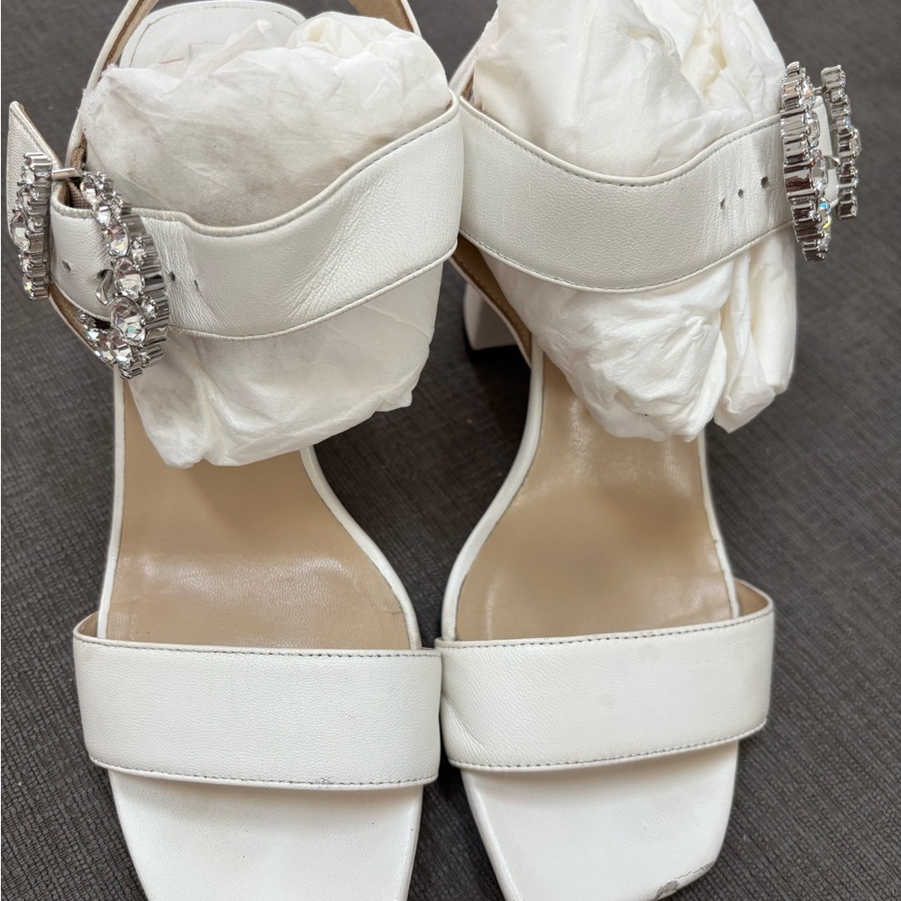 Jimmy Choo White Heeled Sandals with Silver Accents